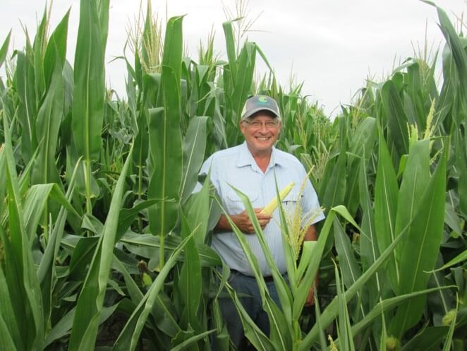 米国・ミズーリ州で遺伝子組み換えのトウモロコシを栽培する農家の男性